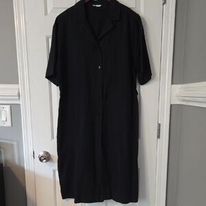 Linen Black Button-Up Shirt Dress Linen
